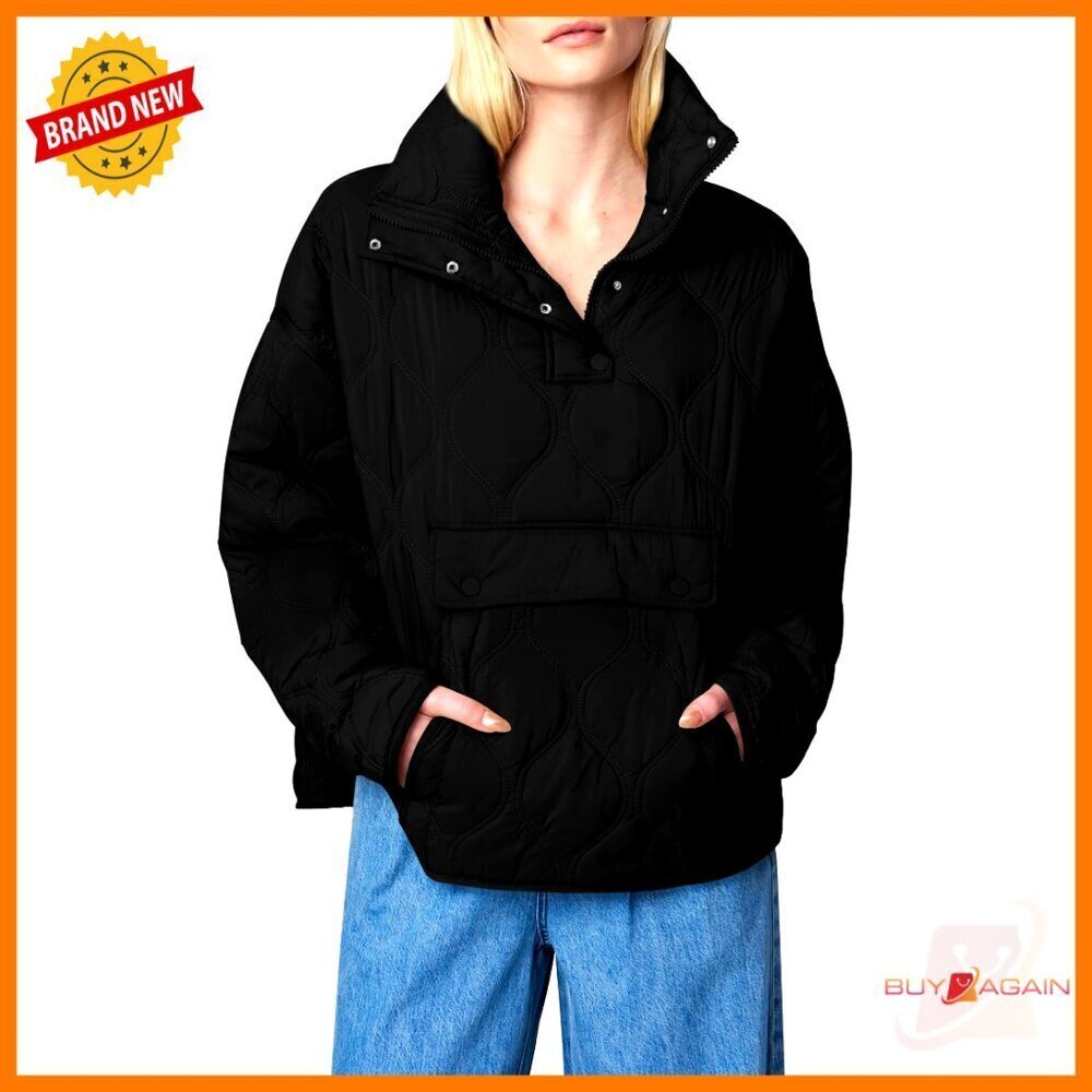 Oversized Puffer Jacket Lightweight Quilted Pullover Half Zip Batwing Sleeve